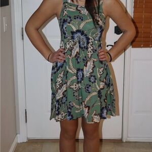 O'Neill Green and Pink Pleated A-line Sundress